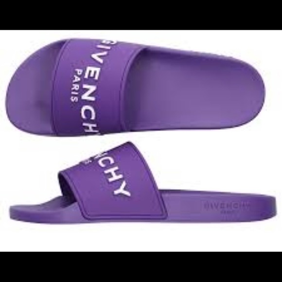 NEW GIVENCHY PARIS PURPLE LOGO POOL SLIDES SANDALS 36 6 RECEIPT AUTHENTIC - Picture 2 of 14